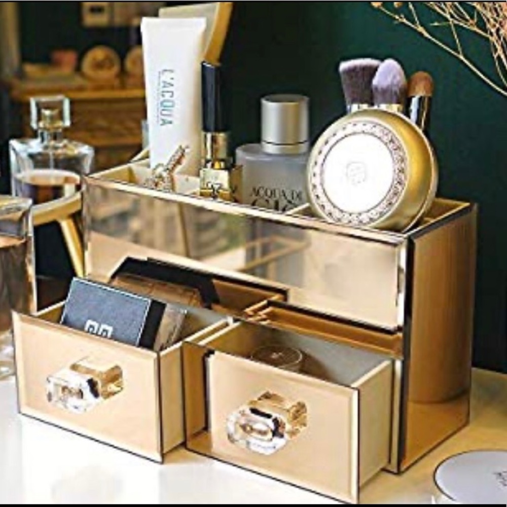 Rose Gold Mirror Makeup Jewelry Organizer